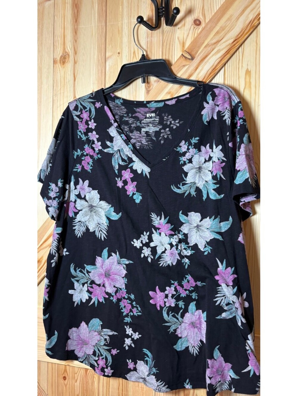 EVRI Everyday Tee Supersoft Relaxed Fit Floral Print T-Shirt Size 1X